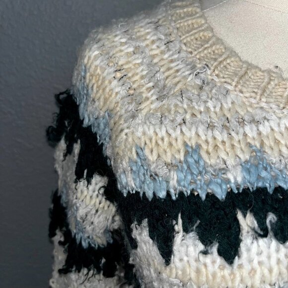 FREE PEOPLE Alpaca & Wool Blend Cream Green& Blue Nordic Pullover sweater EUC XS - Picture 4 of 6